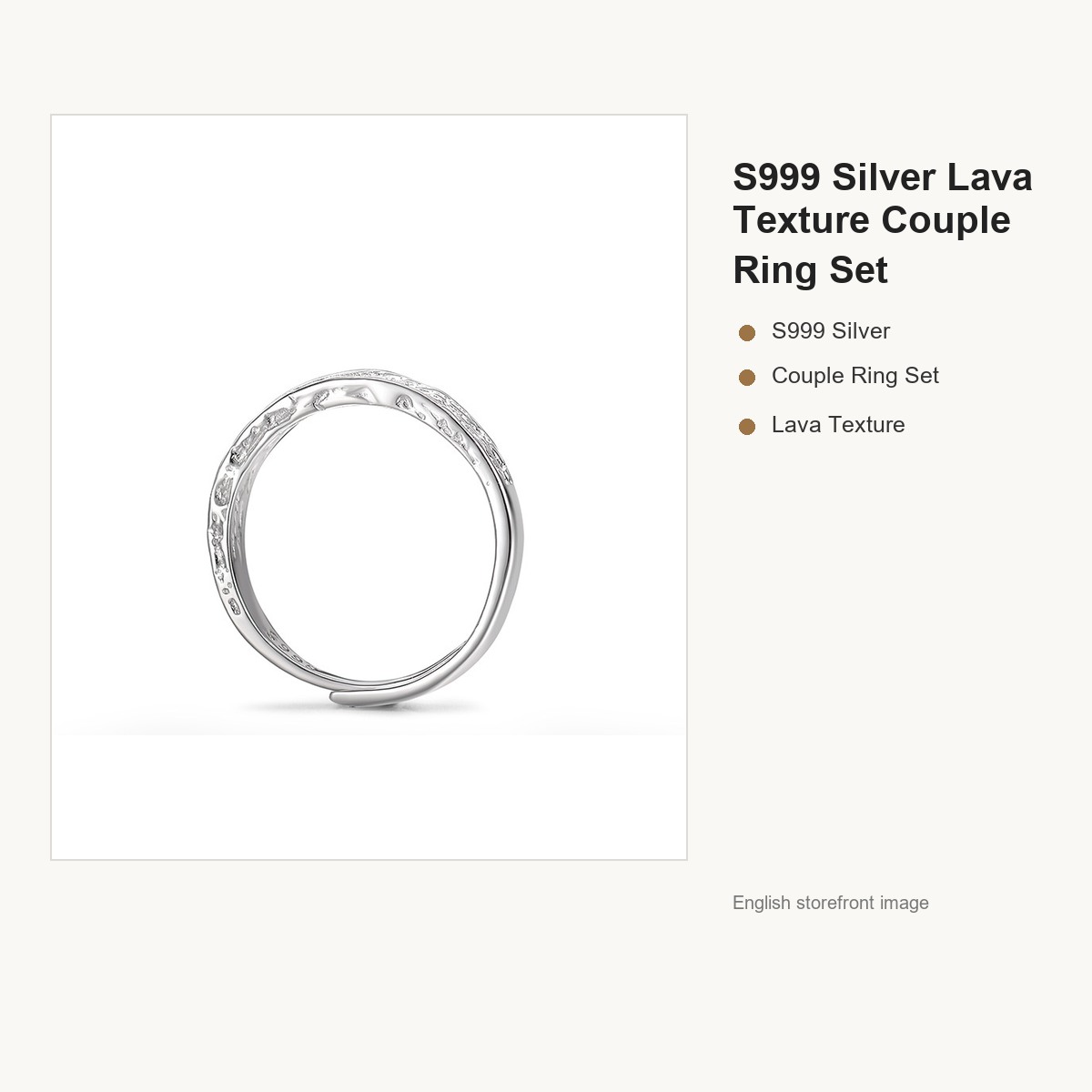 S999 Silver Lava Texture Couple Ring Set for Women and Men gallery image 4