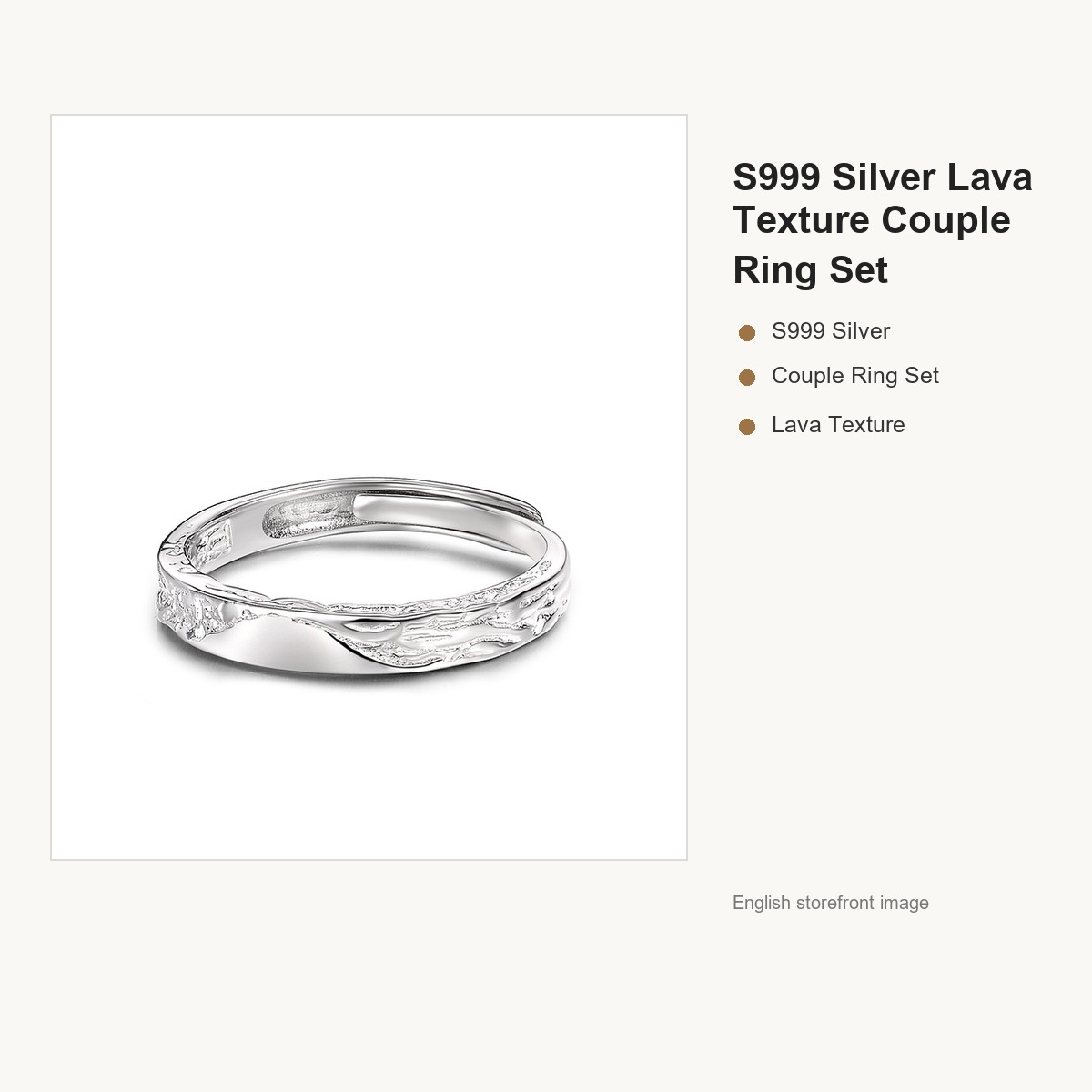 S999 Silver Lava Texture Couple Ring Set for Women and Men gallery image 5