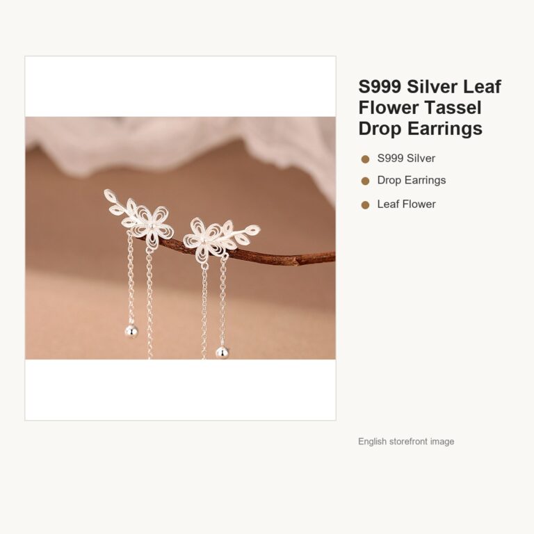 S999 Silver Leaf Flower Tassel Drop Earrings for Women gallery image 1