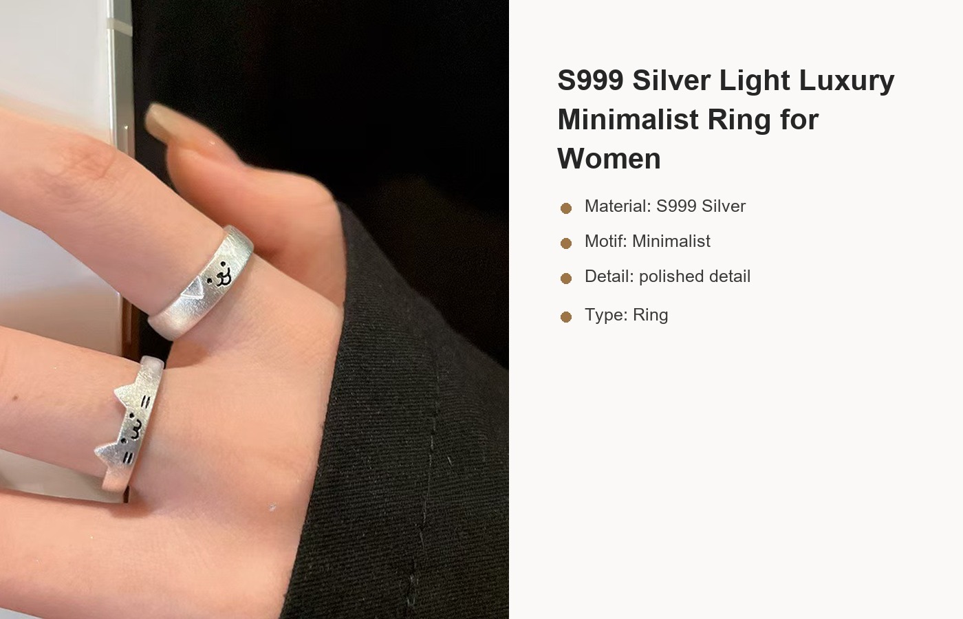 S999 Silver Light Luxury Minimalist Ring for Women detail image