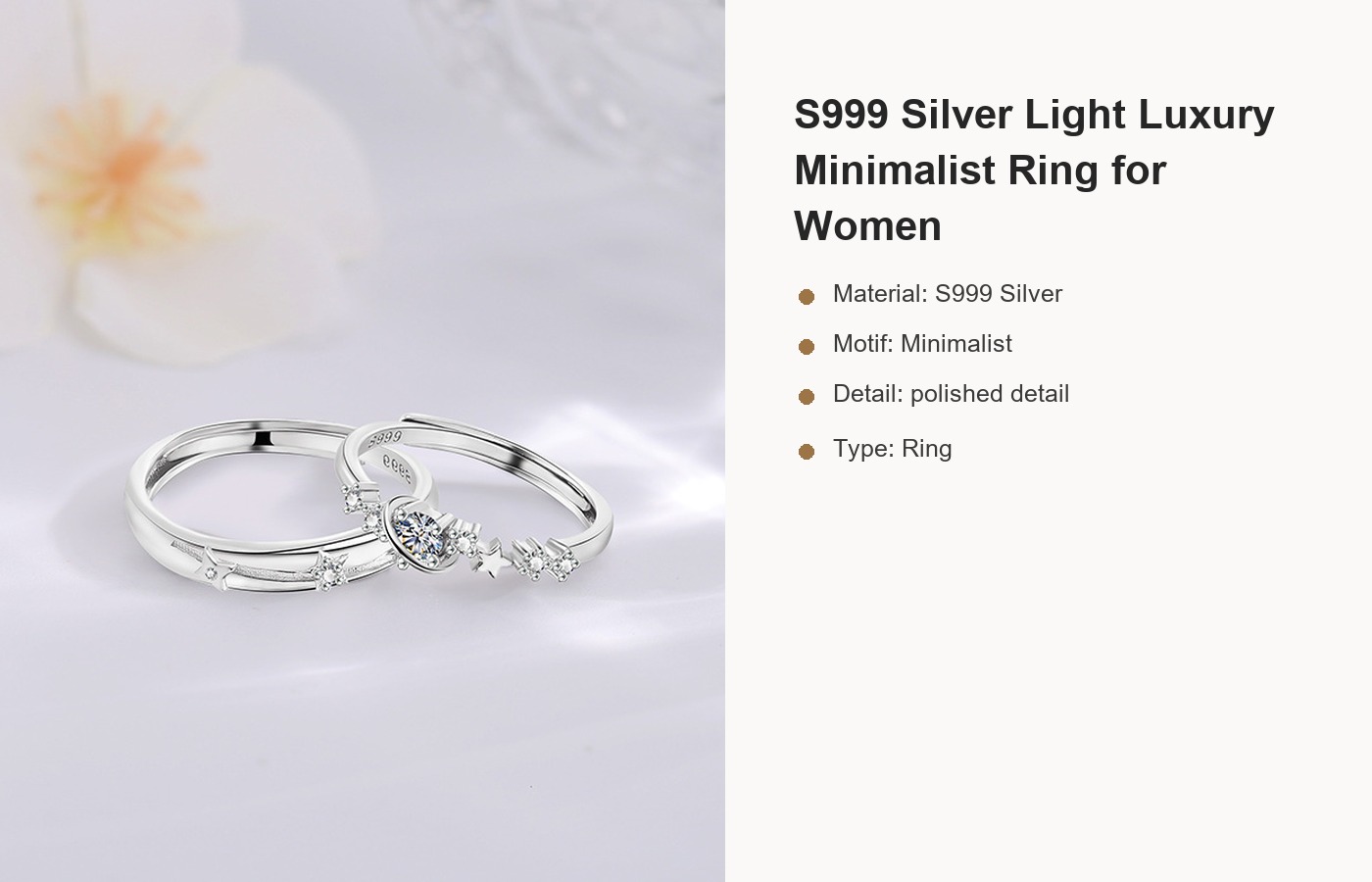 S999 Silver Light Luxury Minimalist Ring for Women detail image