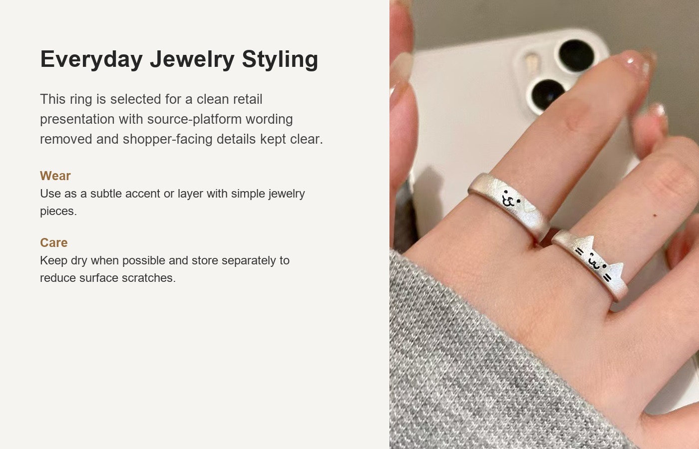 S999 Silver Light Luxury Minimalist Ring for Women detail image