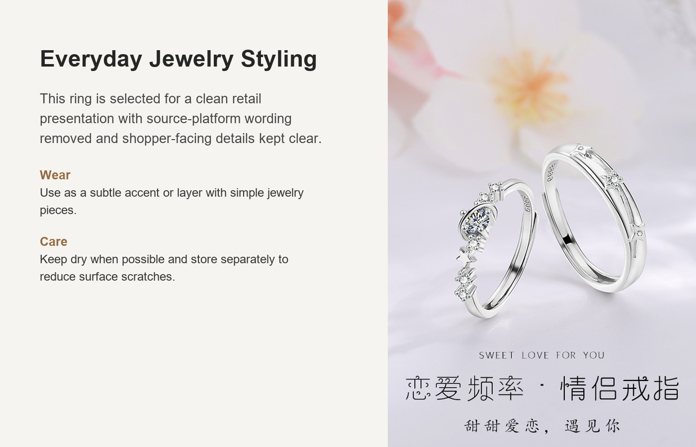 S999 Silver Light Luxury Minimalist Ring for Women detail image