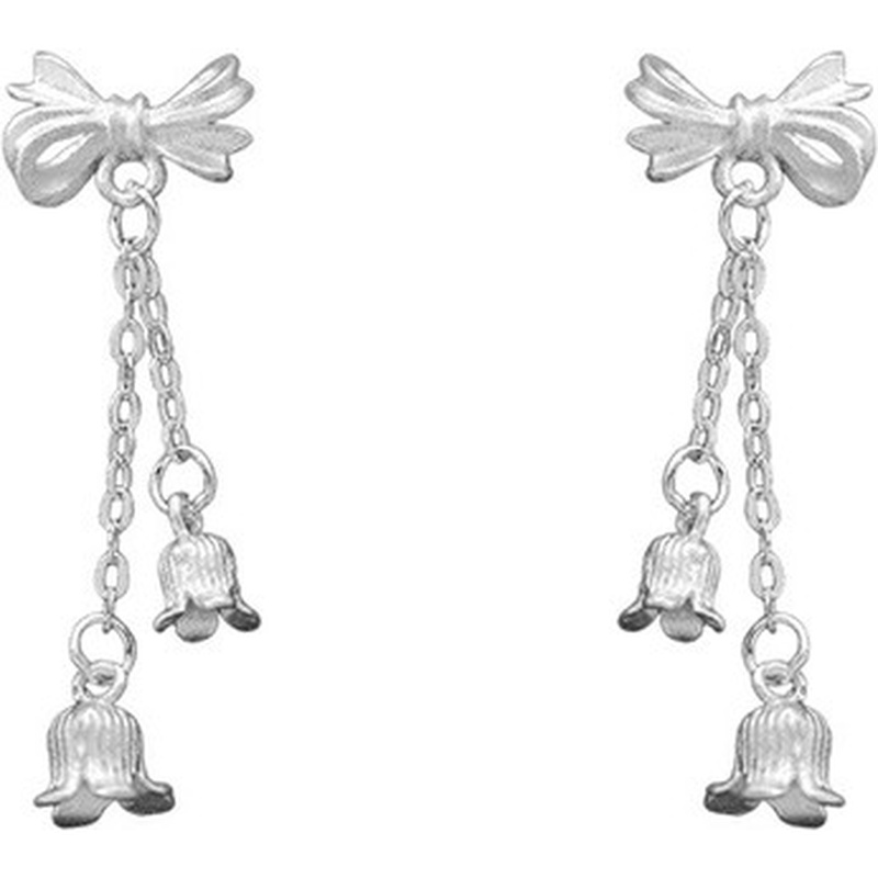 S999 Silver Lily of the Valley Bow Butterfly Stud Earrings for Women clean product image 5