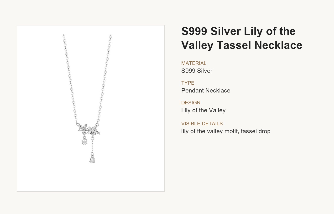 S999 Silver Lily of the Valley Tassel Necklace for Women detail image