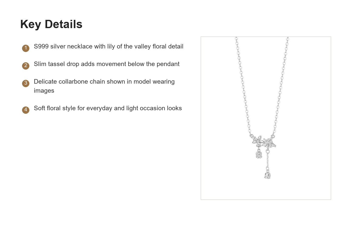 S999 Silver Lily of the Valley Tassel Necklace for Women detail image