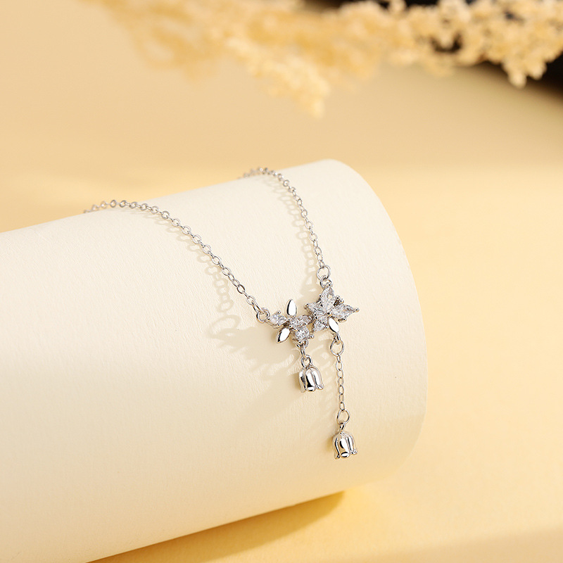 S999 Silver Lily of the Valley Tassel Necklace for Women main product image 2