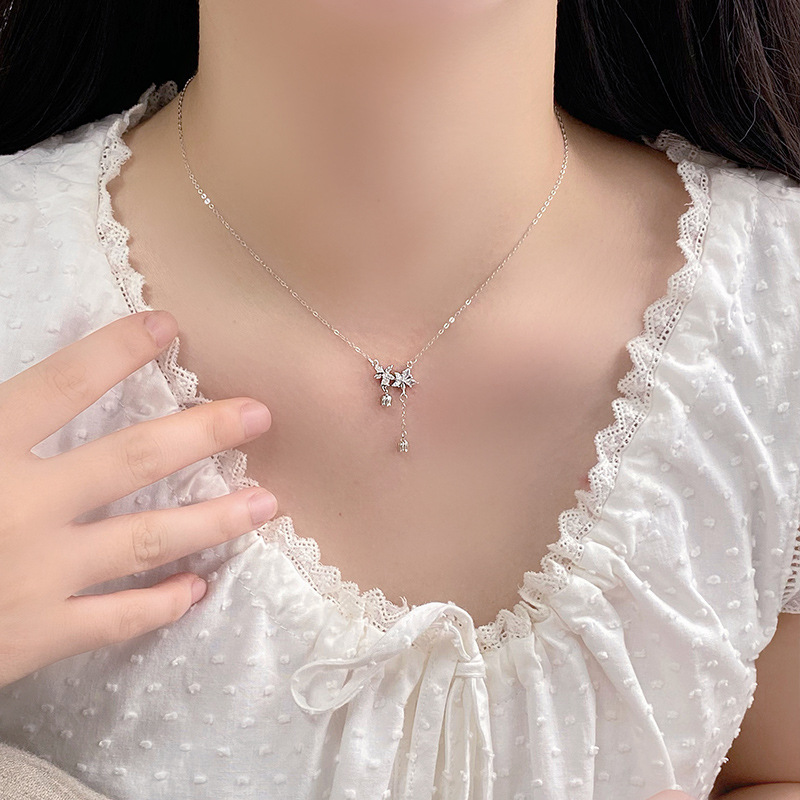 S999 Silver Lily of the Valley Tassel Necklace for Women main product image 4