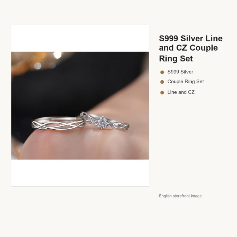 S999 Silver Line and CZ Couple Ring Set for Women and Men gallery image 1