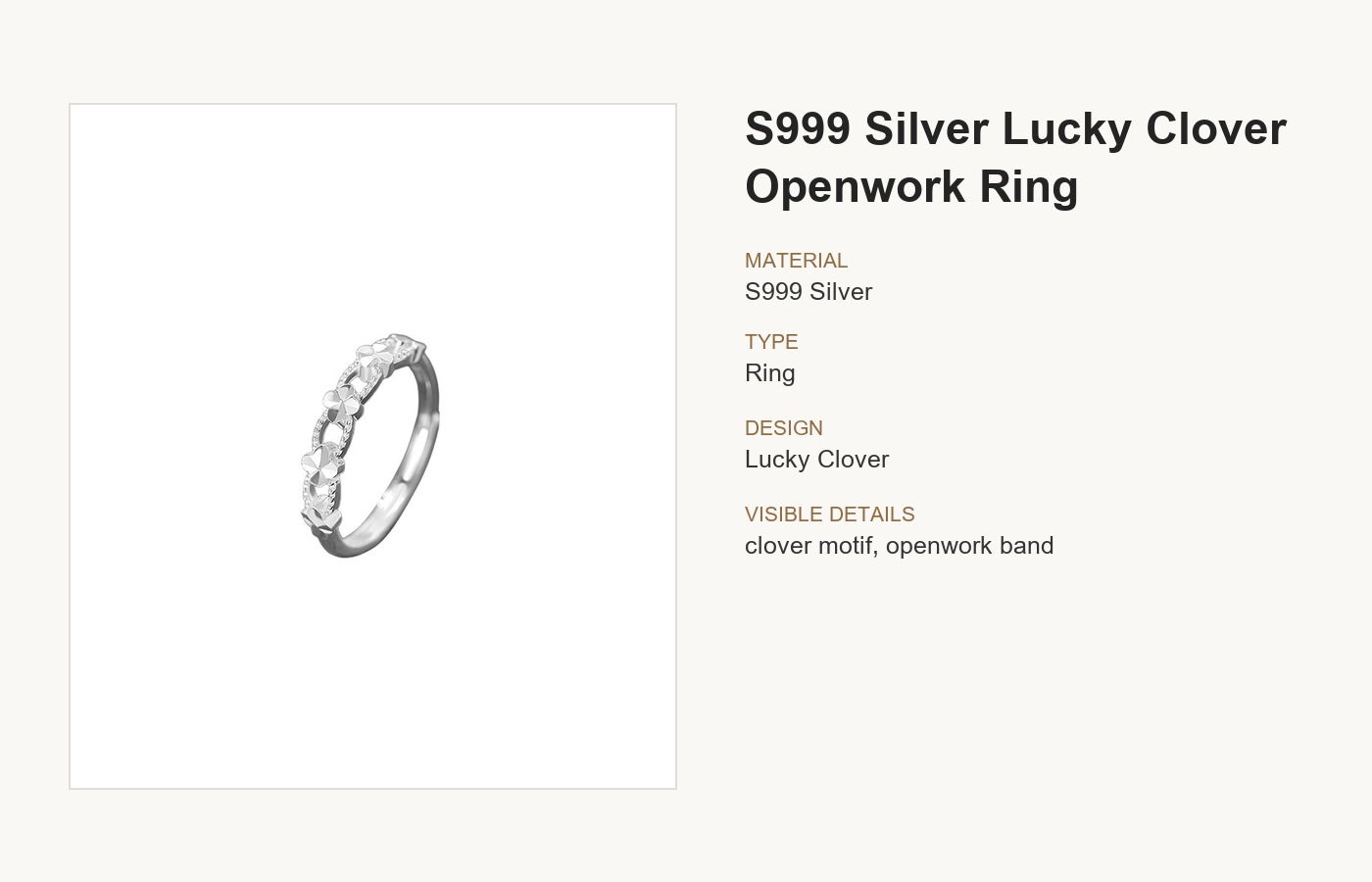 S999 Silver Lucky Clover Openwork Ring for Women detail image
