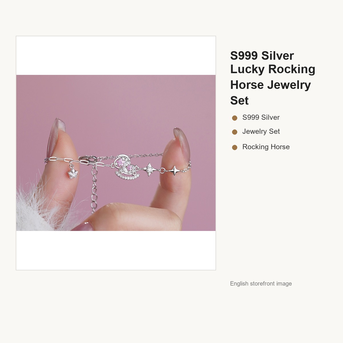S999 Silver Lucky Rocking Horse Jewelry Set for Women gallery image 2