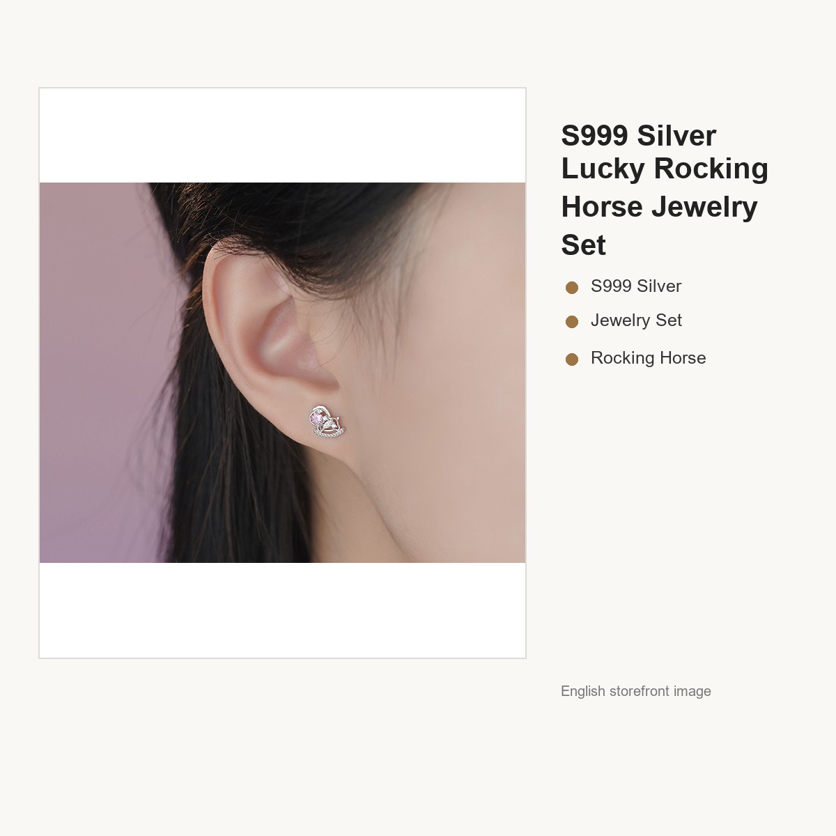 S999 Silver Lucky Rocking Horse Jewelry Set for Women gallery image 3
