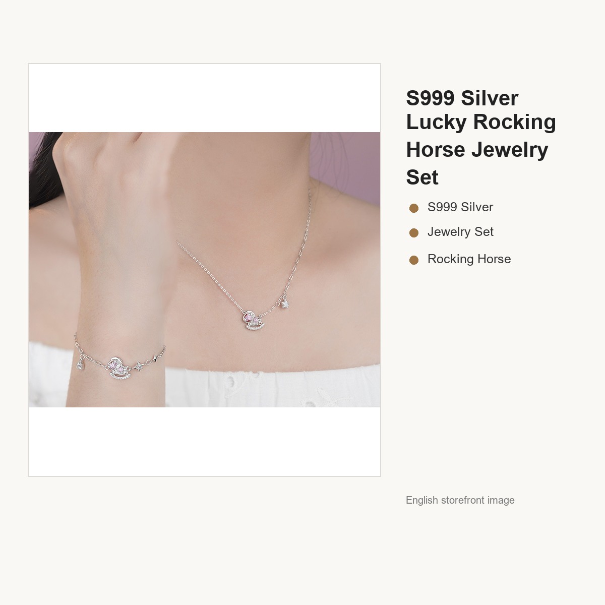 S999 Silver Lucky Rocking Horse Jewelry Set for Women gallery image 4