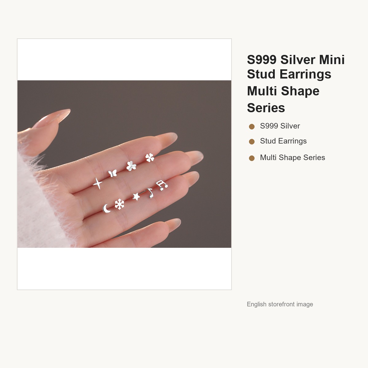 S999 Silver Mini Stud Earrings Multi Shape Series gallery image 2