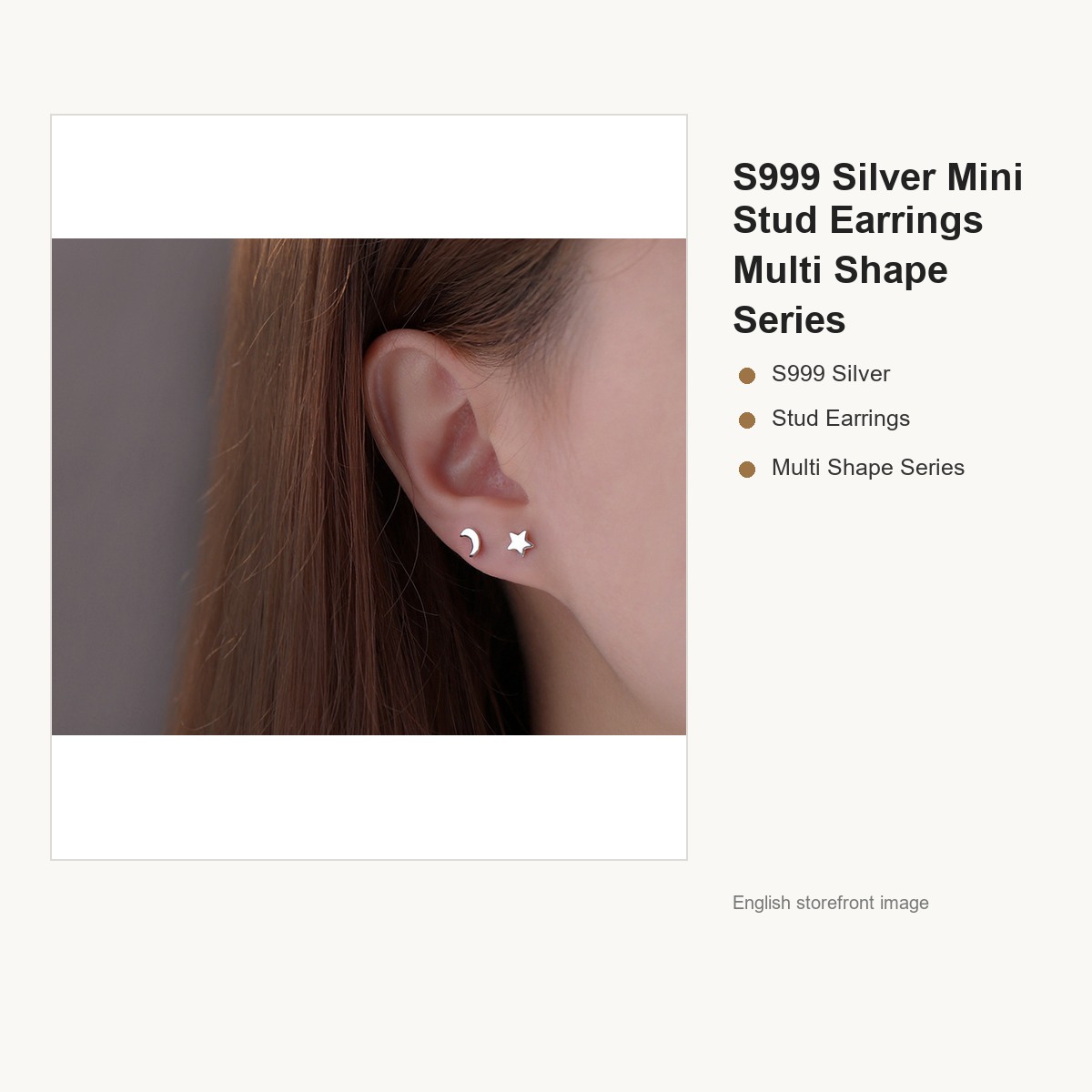 S999 Silver Mini Stud Earrings Multi Shape Series gallery image 3