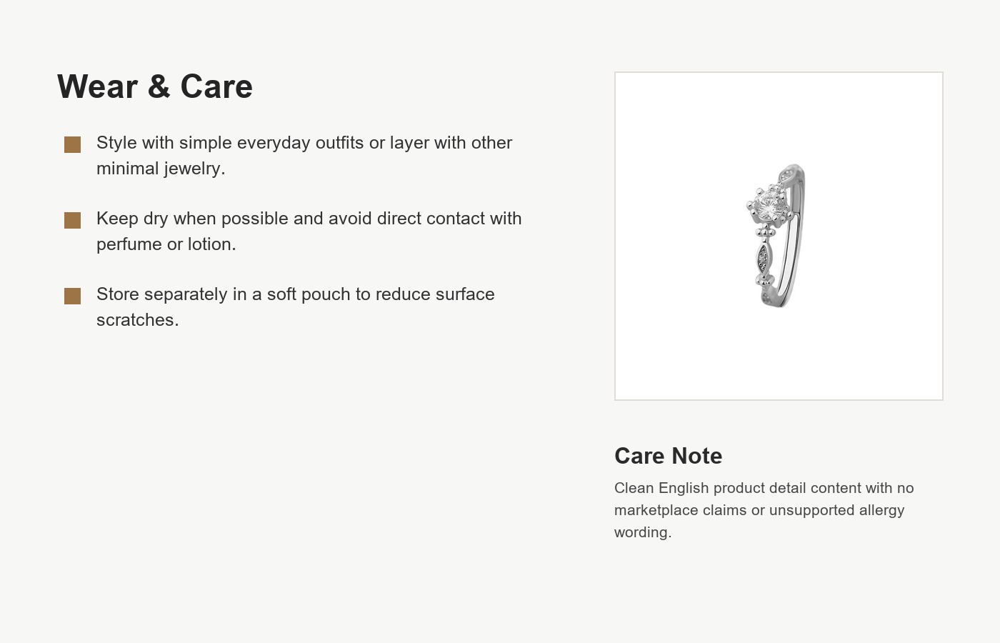 S999 Silver Minimalist CZ Open Ring for Women detail image