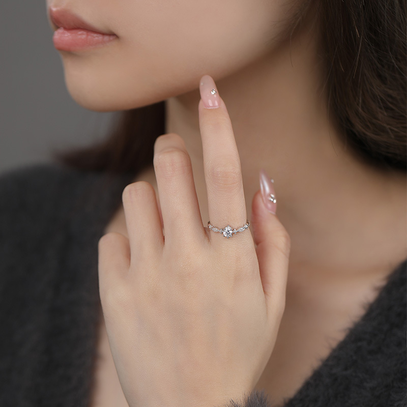 S999 Silver Minimalist CZ Open Ring for Women main product image 3