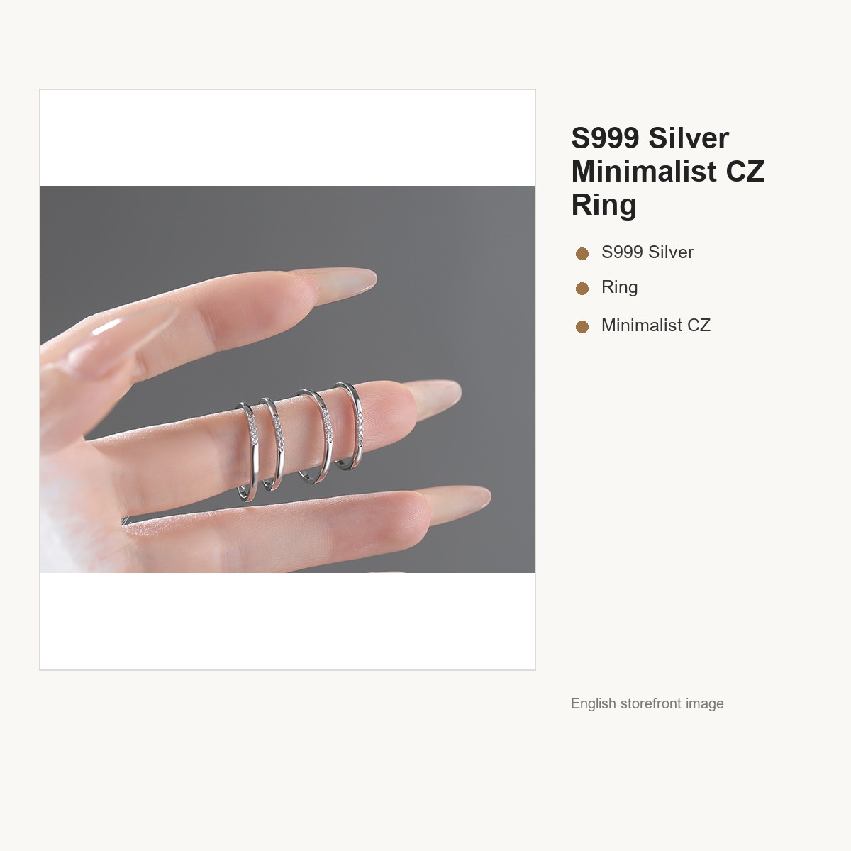 S999 Silver Minimalist CZ Ring for Women gallery image 2