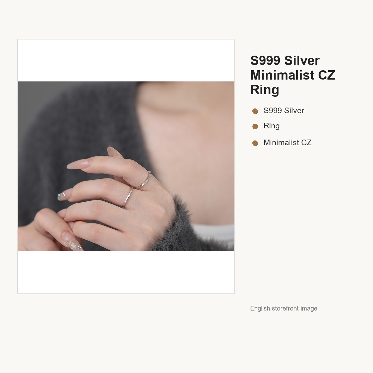 S999 Silver Minimalist CZ Ring for Women gallery image 3