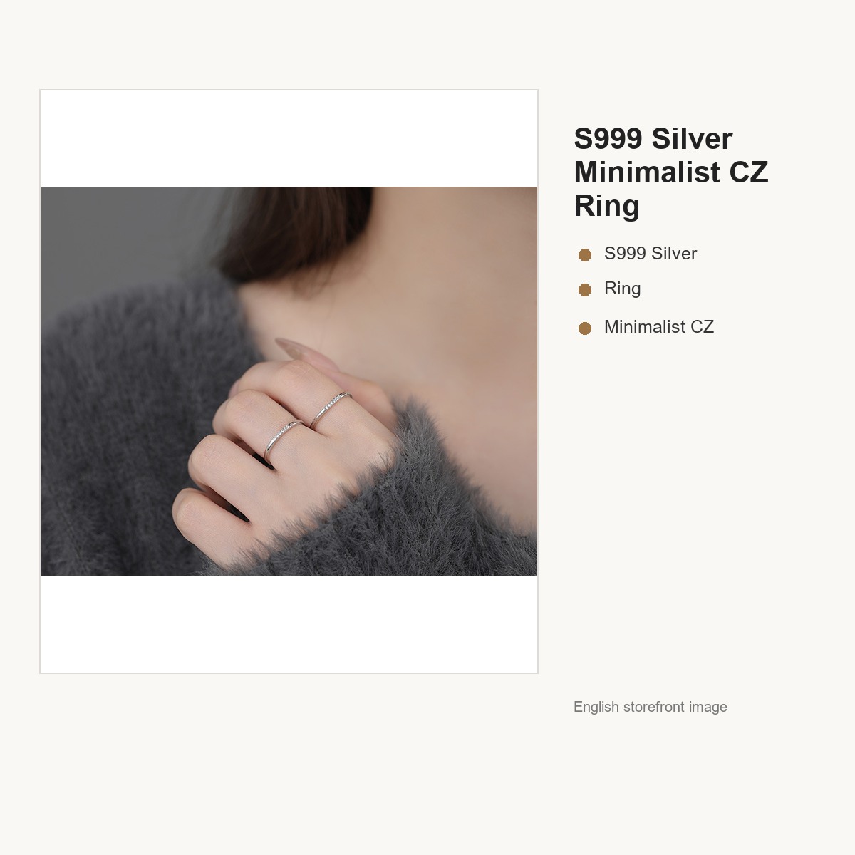 S999 Silver Minimalist CZ Ring for Women gallery image 4