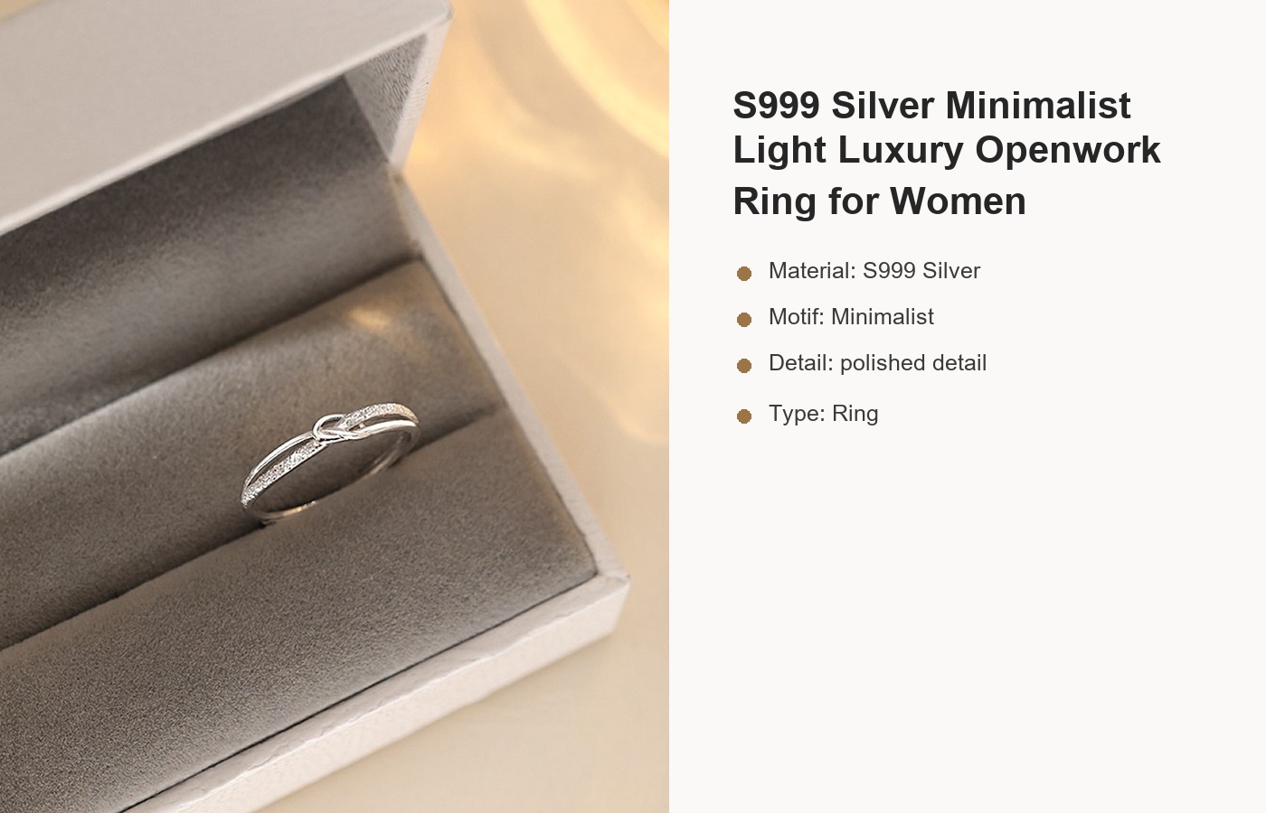 S999 Silver Minimalist Light Luxury Openwork Ring for Women detail image