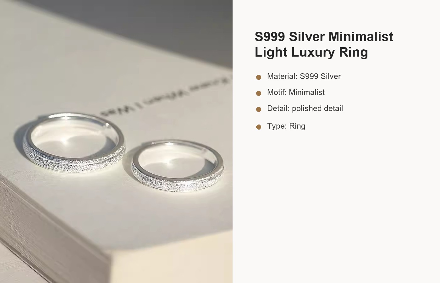 S999 Silver Minimalist Light Luxury Ring detail image