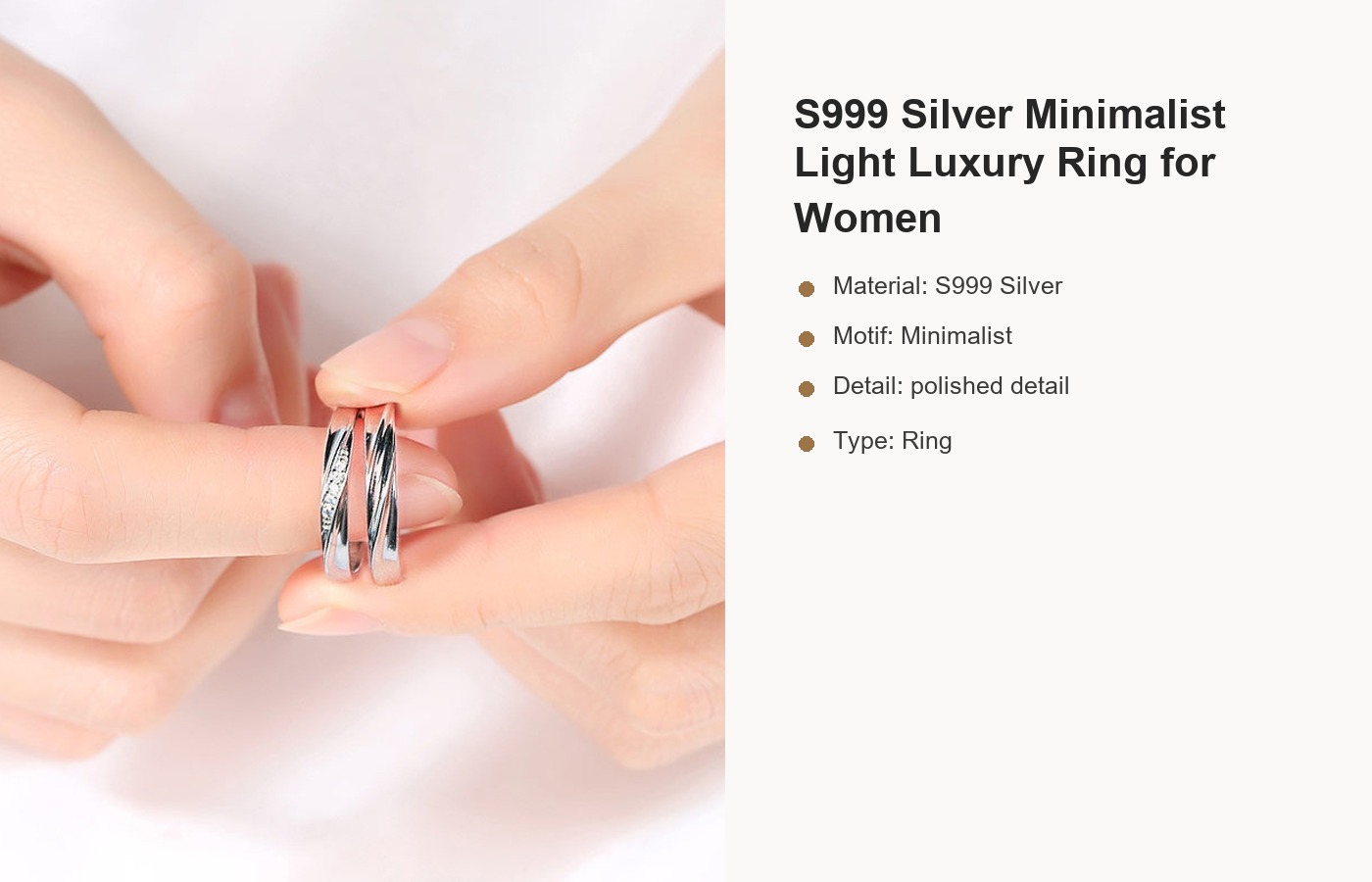 S999 Silver Minimalist Light Luxury Ring for Women detail image