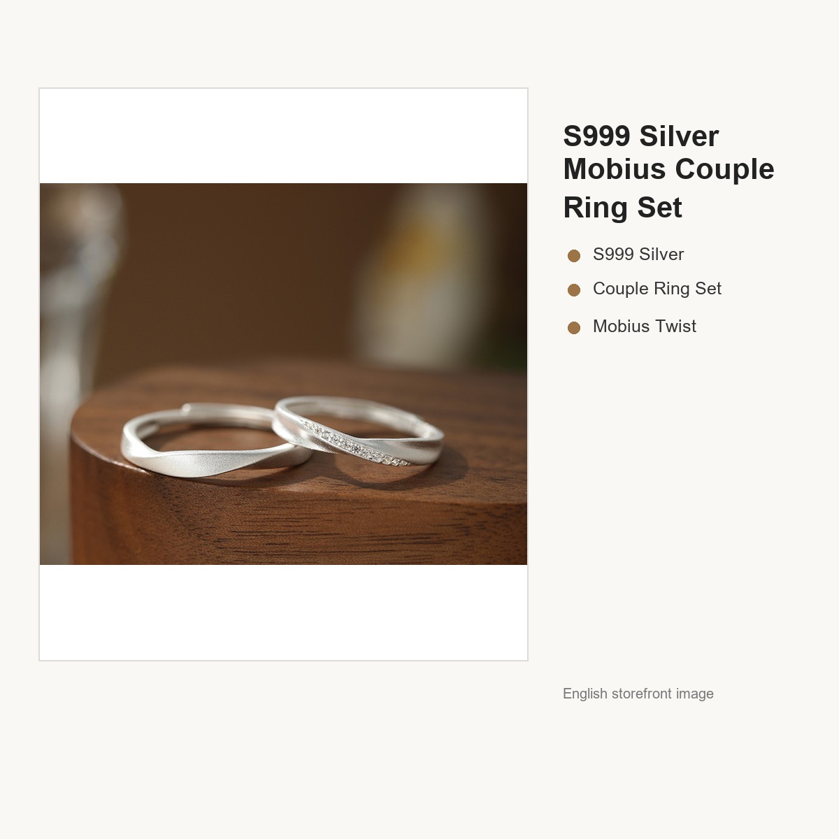 S999 Silver Mobius Couple Ring Set for Women and Men gallery image 2