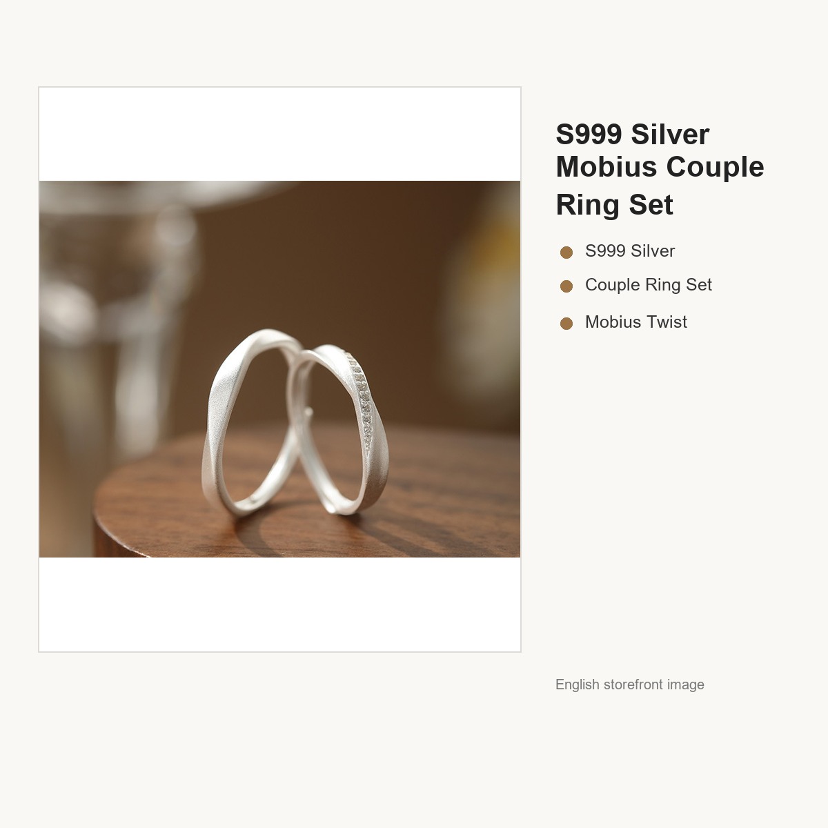 S999 Silver Mobius Couple Ring Set for Women and Men gallery image 3
