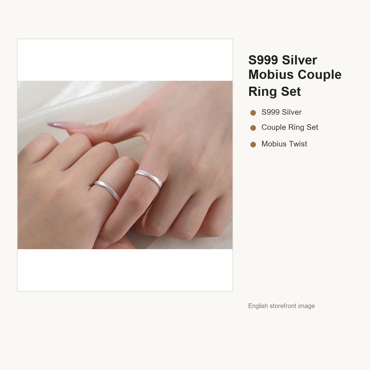 S999 Silver Mobius Couple Ring Set for Women and Men gallery image 4
