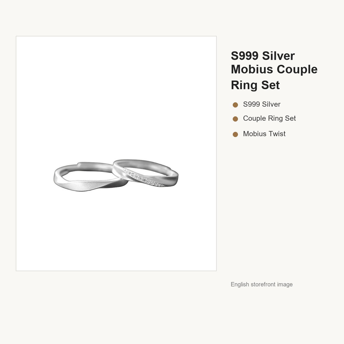 S999 Silver Mobius Couple Ring Set for Women and Men gallery image 5