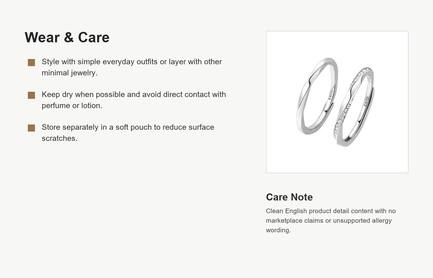 S999 Silver Mobius CZ Couple Ring Set in Silver and Rose Gold detail image