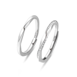 S999 Silver Mobius CZ Couple Ring Set in Silver and Rose Gold main product image 1