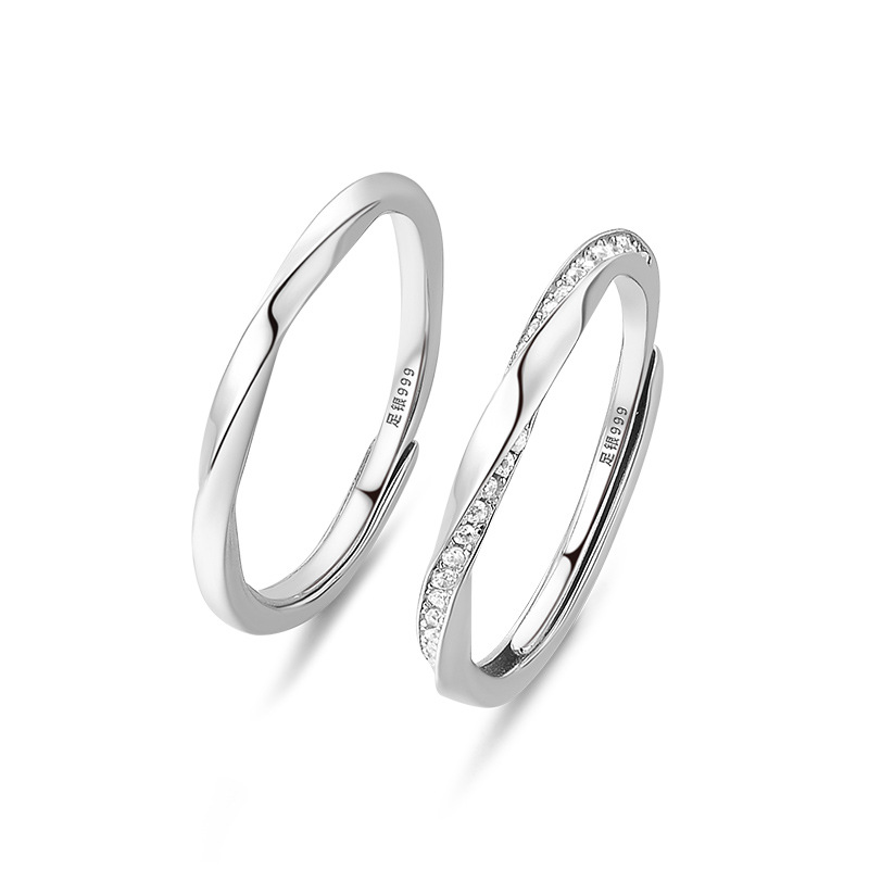 S999 Silver Mobius CZ Couple Ring Set in Silver and Rose Gold main product image 1
