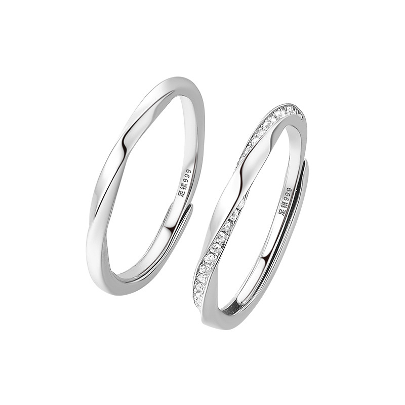 S999 Silver Mobius CZ Couple Ring Set in Silver and Rose Gold main product image 3