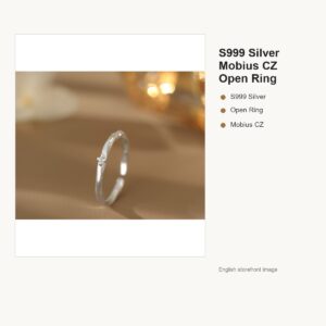 S999 Silver Mobius CZ Open Ring for Women gallery image 1