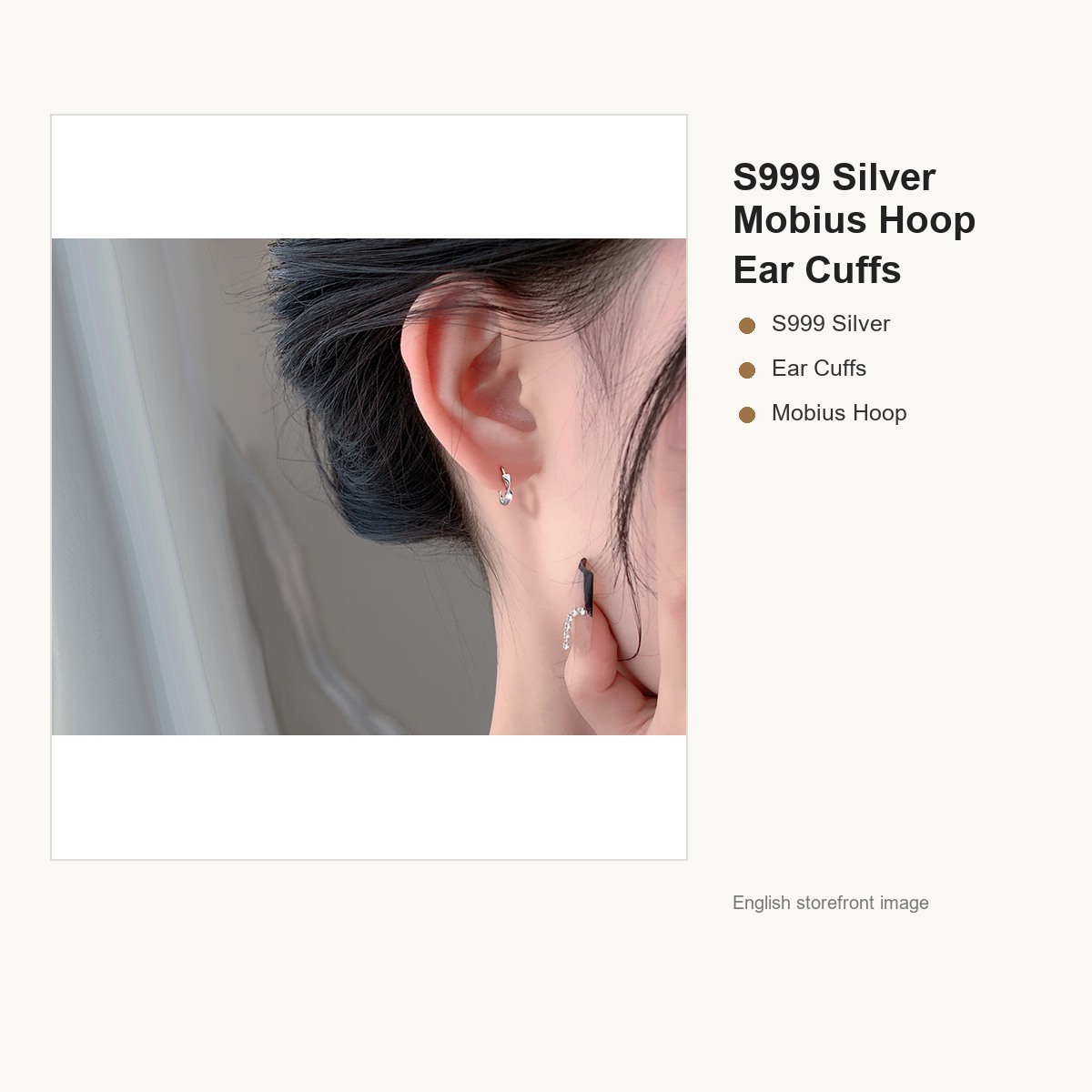 S999 Silver Mobius Hoop Ear Cuffs for Women gallery image 4