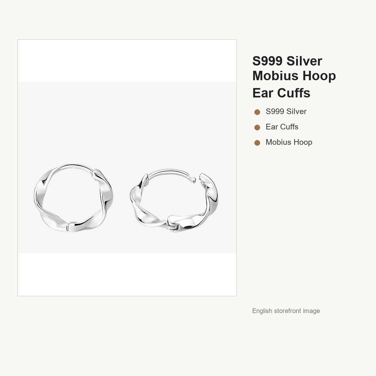 S999 Silver Mobius Hoop Ear Cuffs for Women gallery image 5