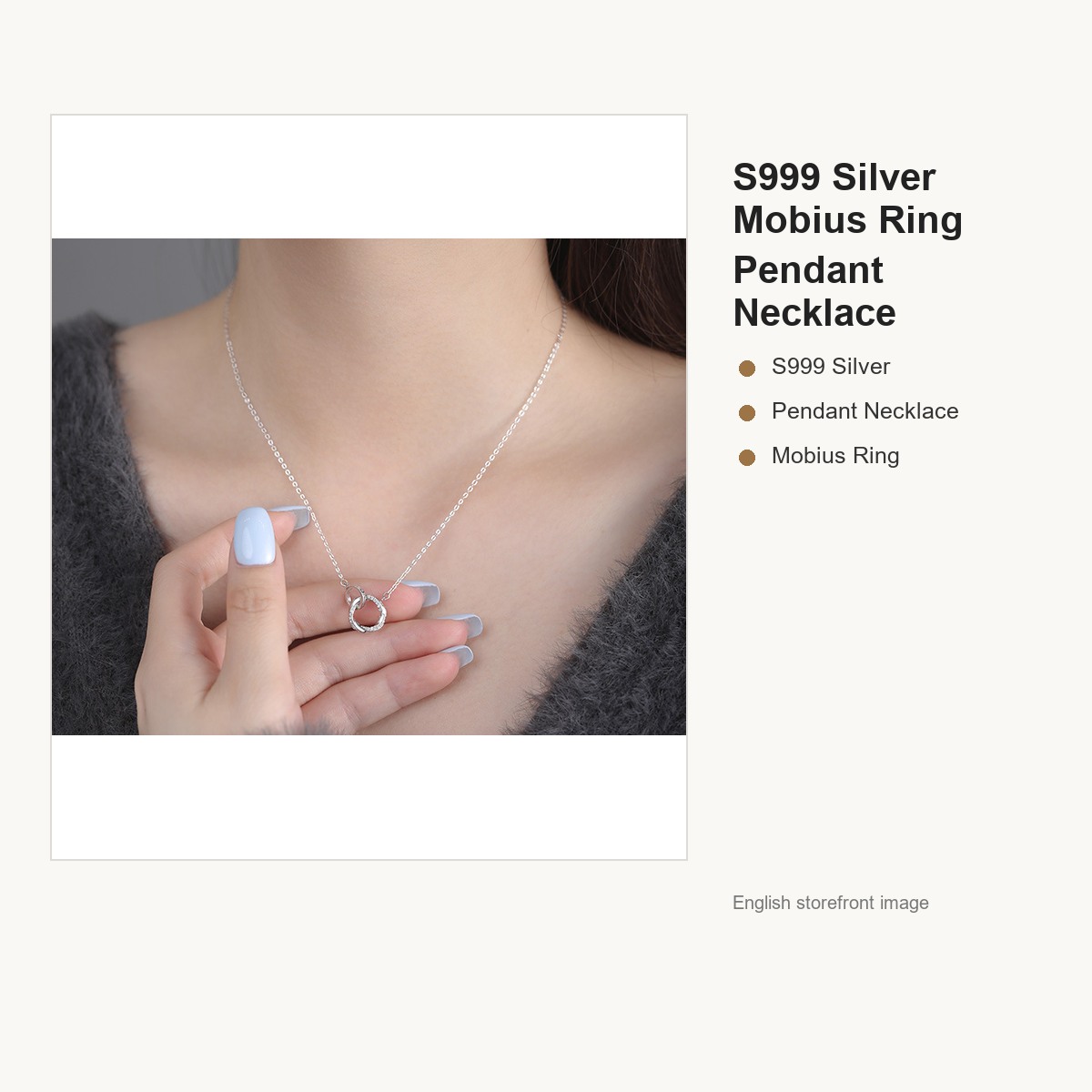 S999 Silver Mobius Ring Pendant Necklace for Women gallery image 3