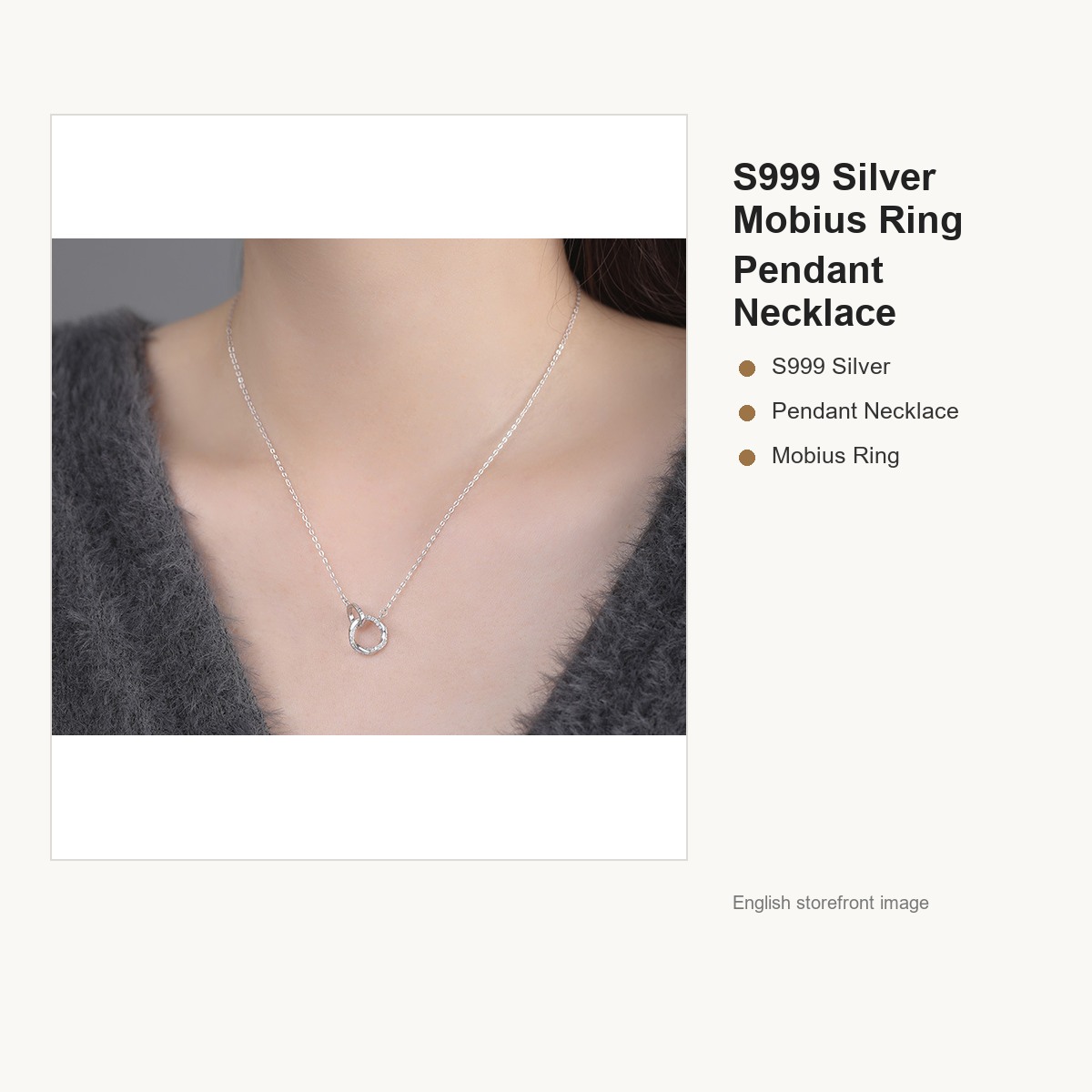 S999 Silver Mobius Ring Pendant Necklace for Women gallery image 4