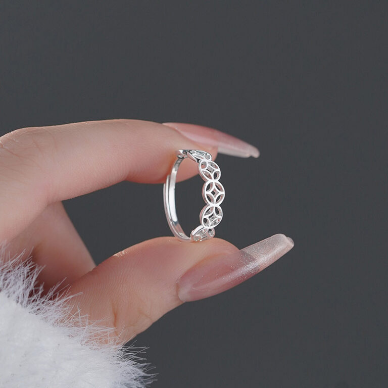 S999 Silver Modern Chinese Coin Open Ring for Women main product image 1
