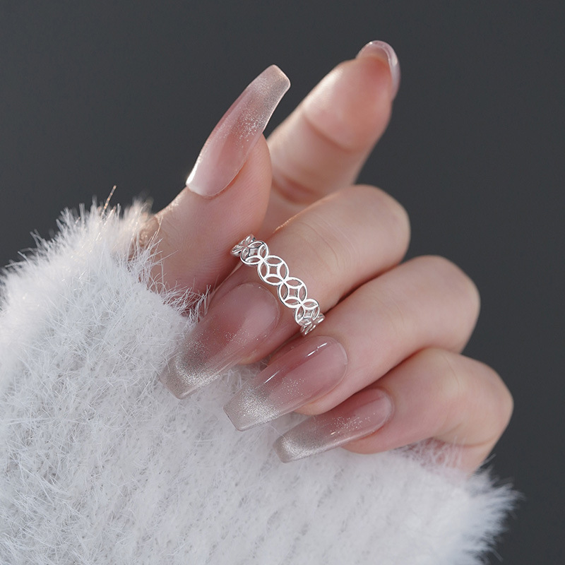 S999 Silver Modern Chinese Coin Open Ring for Women main product image 2