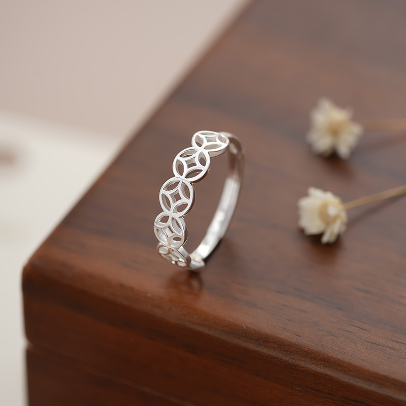 S999 Silver Modern Chinese Coin Open Ring for Women main product image 3