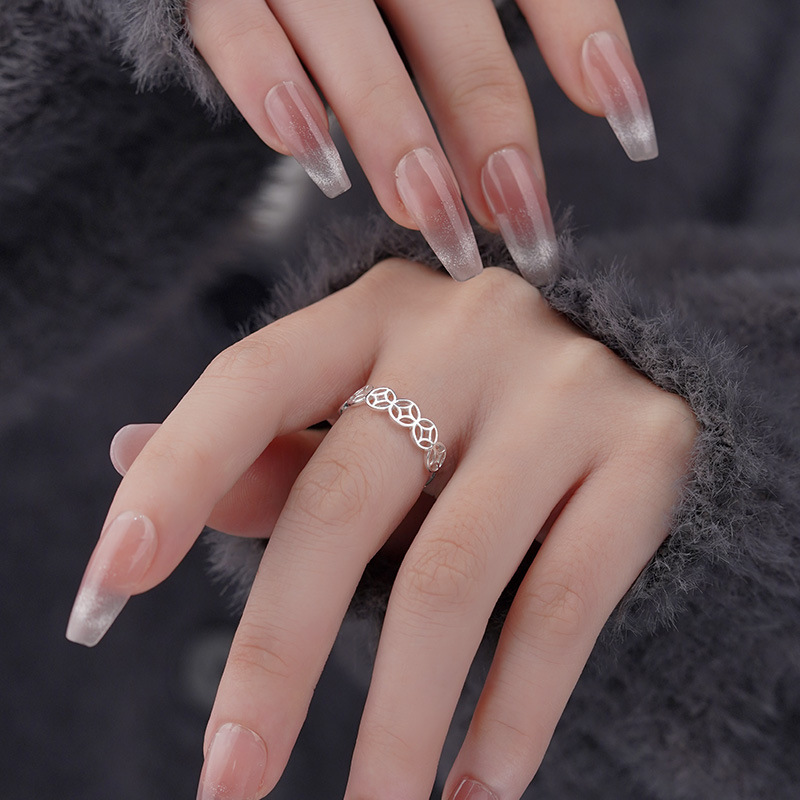 S999 Silver Modern Chinese Coin Open Ring for Women main product image 4