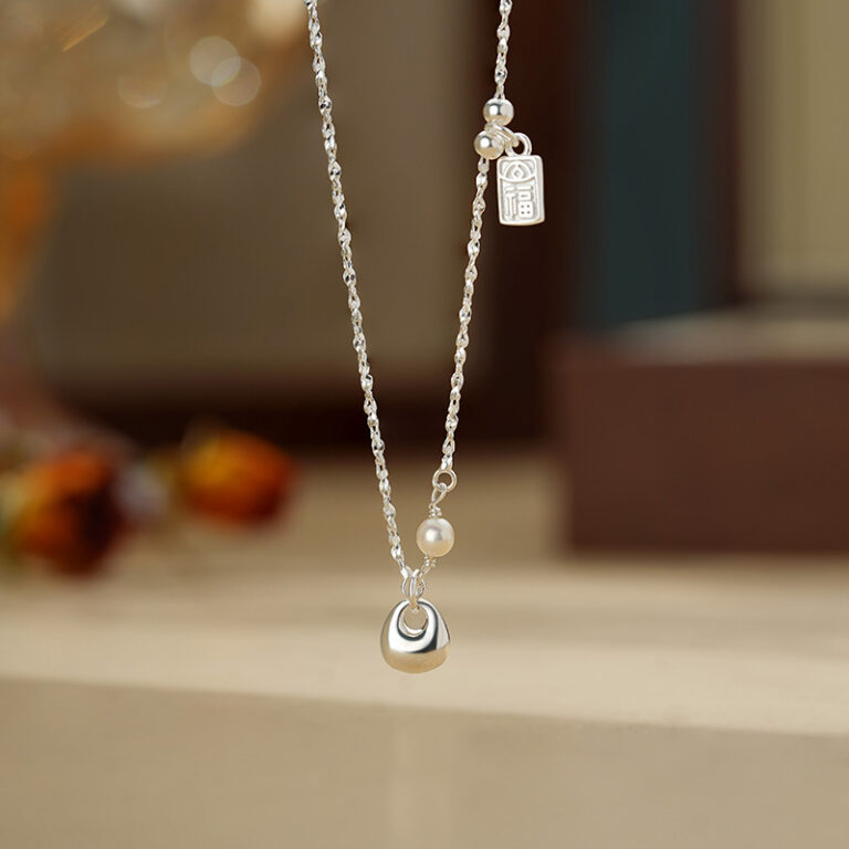 S999 Silver Modern Chinese Fu Tag Pendant Necklace for Women main product image 1