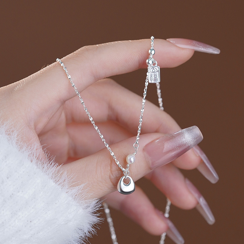 S999 Silver Modern Chinese Fu Tag Pendant Necklace for Women main product image 2