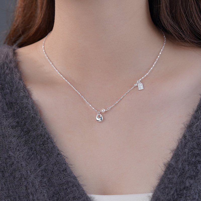 S999 Silver Modern Chinese Fu Tag Pendant Necklace for Women main product image 3