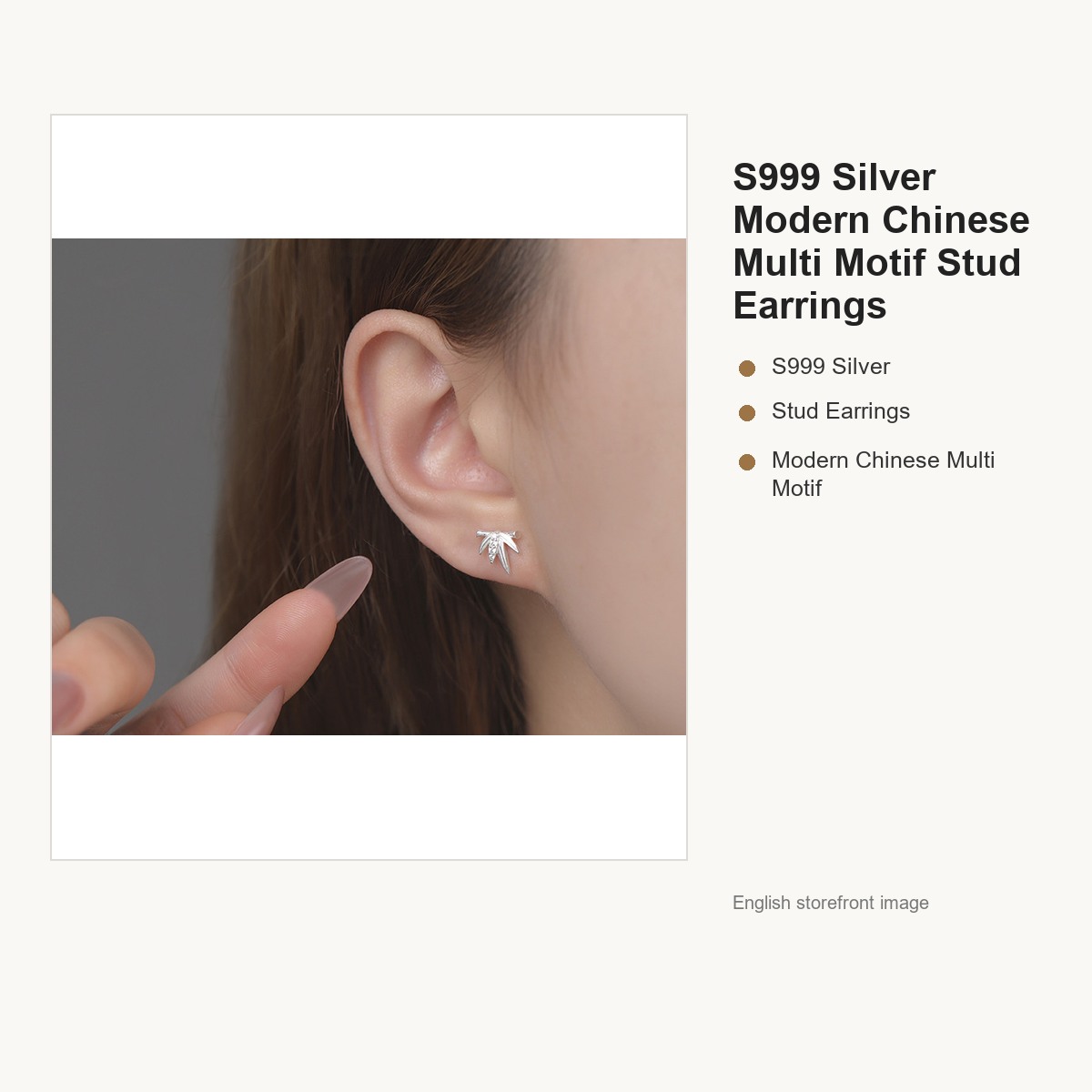 S999 Silver Modern Chinese Multi Motif Stud Earrings gallery image 3