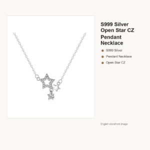 S999 Silver Open Star CZ Pendant Necklace for Women gallery image 1
