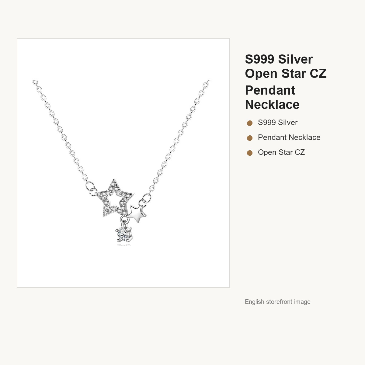 S999 Silver Open Star CZ Pendant Necklace for Women gallery image 1